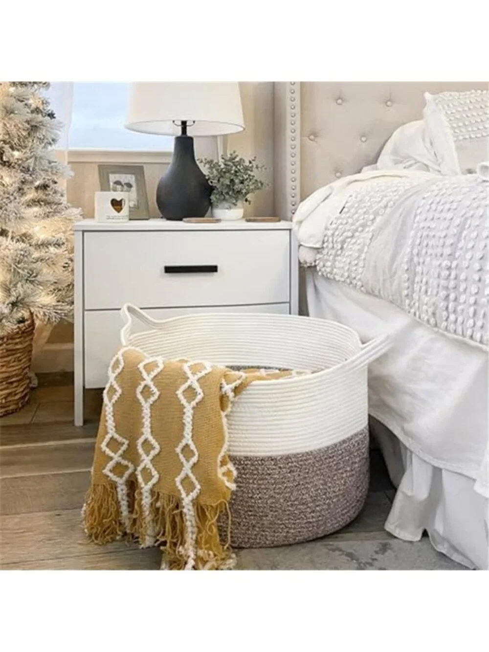 New XXXLarge Woven Rope Blanket Basket Living Room Brown, 90L
